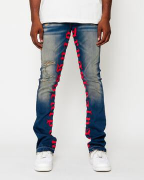 MADRID STACKED RED EMBRO DENIM
