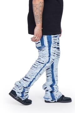 RAVAGED INDIGO STACK DENIM