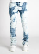 AQUA BLUE BLEACHED MONOGRAM STACK DENIM