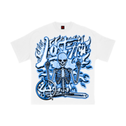 BLUE FLAME SKELETON TEE WHITE