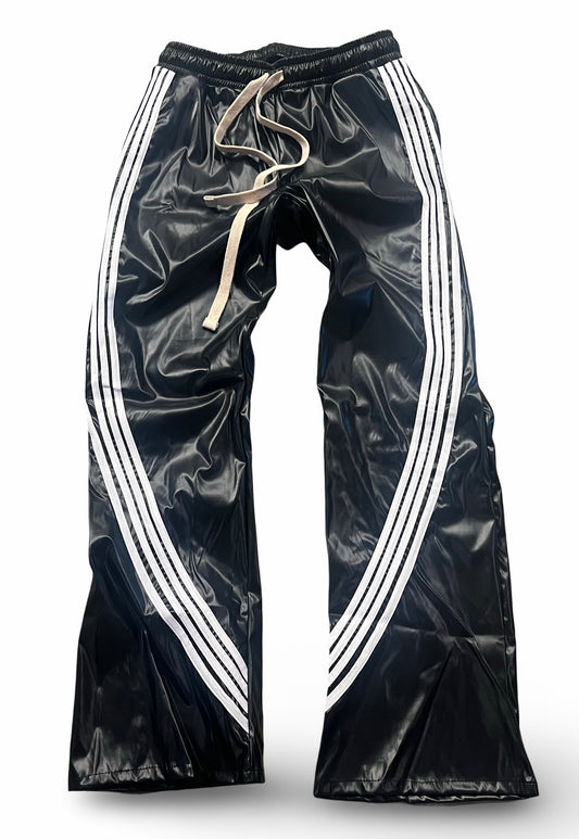 BLACK IRREGULAR STRIPE LEATHER JOGGER