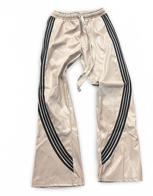 CREAM IRREGULAR STRIPED LEATHER JOGGER