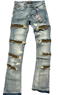 ZOMBIE BLEACHED WITH BROWN STACK DENIM