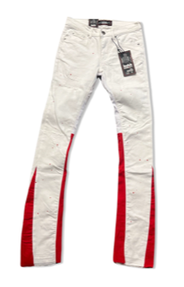 WHITE WASH STACK DENIM WITH RED TRIM