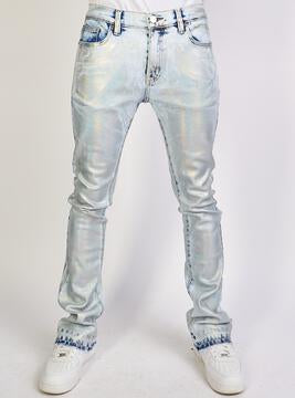 IRRIDESCENT WAX STACKED DENIM